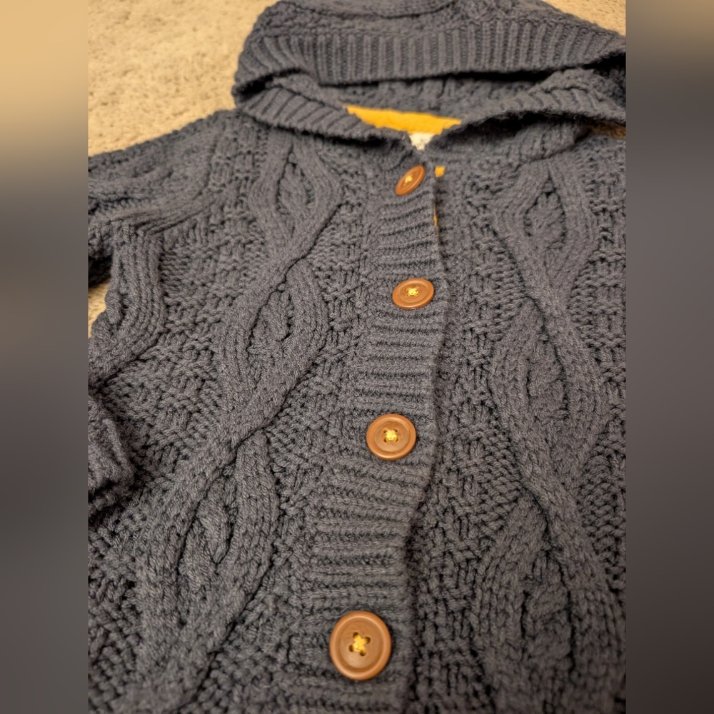 Mini Boden Navy Blue Cable Knit Hooded Long Cardigan Sweater Size 5-6Y - Picture 4 of 4
